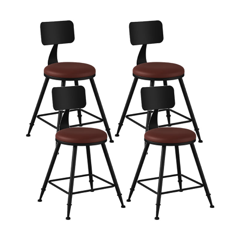 Modern Backrest Counter Stool Iron Cafe Bar Stool with Leather Cushion and Pedal Burgundy 4 Piece Set Short Stool(18"H) Clearhalo 'Bar Furniture' 'Bar Stools' 'bar_stools' 'furn' 'furn_bar_stools' 'Furniture' 'furniture_bar_stools' 'Kitchen & Dining Furniture' 4829686