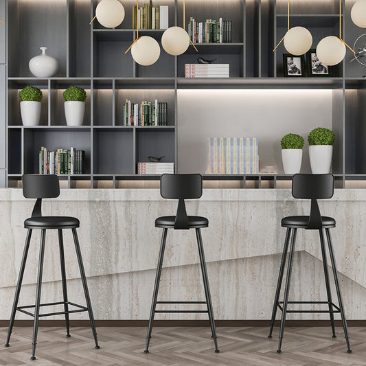 Modern Backrest Counter Stool Iron Cafe Bar Stool with Leather Cushion and Pedal Clearhalo 'Bar Furniture' 'Bar Stools' 'bar_stools' 'furn' 'furn_bar_stools' 'Furniture' 'furniture_bar_stools' 'Kitchen & Dining Furniture' 4829690