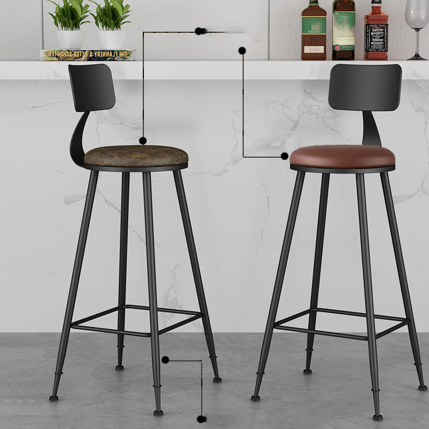 Modern Backrest Counter Stool Iron Cafe Bar Stool with Leather Cushion and Pedal Clearhalo 'Bar Furniture' 'Bar Stools' 'bar_stools' 'furn' 'furn_bar_stools' 'Furniture' 'furniture_bar_stools' 'Kitchen & Dining Furniture' 4829692