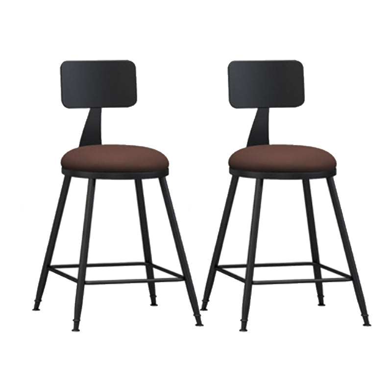 Modern Backrest Counter Stool Iron Cafe Bar Stool with Leather Cushion and Pedal Burgundy 2 Piece Set Short Stool(22"H) Clearhalo 'Bar Furniture' 'Bar Stools' 'bar_stools' 'furn' 'furn_bar_stools' 'Furniture' 'furniture_bar_stools' 'Kitchen & Dining Furniture' 4829700