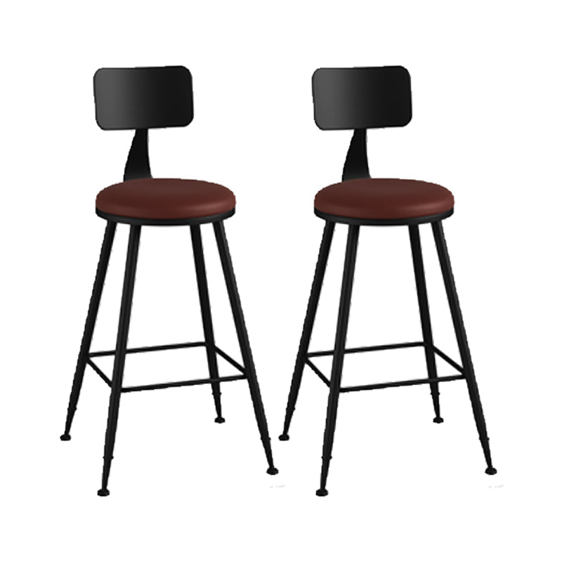Modern Backrest Counter Stool Iron Cafe Bar Stool with Leather Cushion and Pedal Burgundy 2 Piece Set Counter Stool(26"H) Clearhalo 'Bar Furniture' 'Bar Stools' 'bar_stools' 'furn' 'furn_bar_stools' 'Furniture' 'furniture_bar_stools' 'Kitchen & Dining Furniture' 4829709