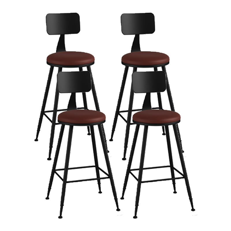 Modern Backrest Counter Stool Iron Cafe Bar Stool with Leather Cushion and Pedal Burgundy 4 Piece Set Counter Stool(26"H) Clearhalo 'Bar Furniture' 'Bar Stools' 'bar_stools' 'furn' 'furn_bar_stools' 'Furniture' 'furniture_bar_stools' 'Kitchen & Dining Furniture' 4829710
