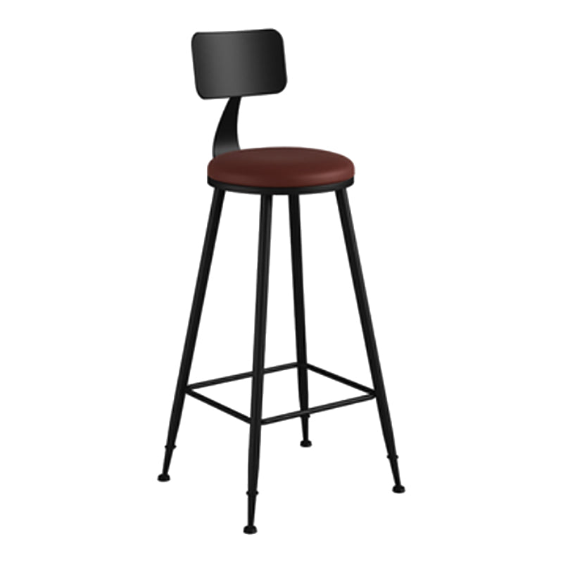 Modern Backrest Counter Stool Iron Cafe Bar Stool with Leather Cushion and Pedal Burgundy 1 Piece Bar Stool(30"H) Clearhalo 'Bar Furniture' 'Bar Stools' 'bar_stools' 'furn' 'furn_bar_stools' 'Furniture' 'furniture_bar_stools' 'Kitchen & Dining Furniture' 4829720