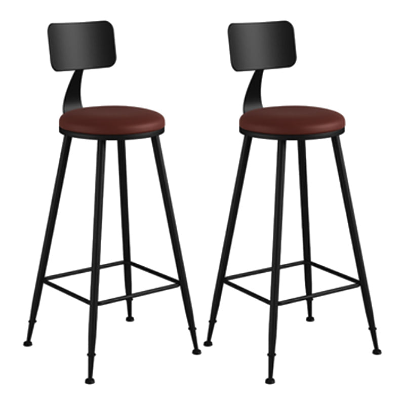 Modern Backrest Counter Stool Iron Cafe Bar Stool with Leather Cushion and Pedal Burgundy 2 Piece Set Bar Stool(30"H) Clearhalo 'Bar Furniture' 'Bar Stools' 'bar_stools' 'furn' 'furn_bar_stools' 'Furniture' 'furniture_bar_stools' 'Kitchen & Dining Furniture' 4829721