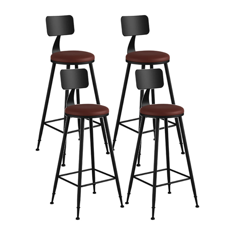 Modern Backrest Counter Stool Iron Cafe Bar Stool with Leather Cushion and Pedal Burgundy 4 Piece Set Bar Stool(30"H) Clearhalo 'Bar Furniture' 'Bar Stools' 'bar_stools' 'furn' 'furn_bar_stools' 'Furniture' 'furniture_bar_stools' 'Kitchen & Dining Furniture' 4829722