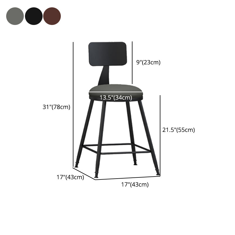 Modern Backrest Counter Stool Iron Cafe Bar Stool with Leather Cushion and Pedal Clearhalo 'Bar Furniture' 'Bar Stools' 'bar_stools' 'furn' 'furn_bar_stools' 'Furniture' 'furniture_bar_stools' 'Kitchen & Dining Furniture' 4829736