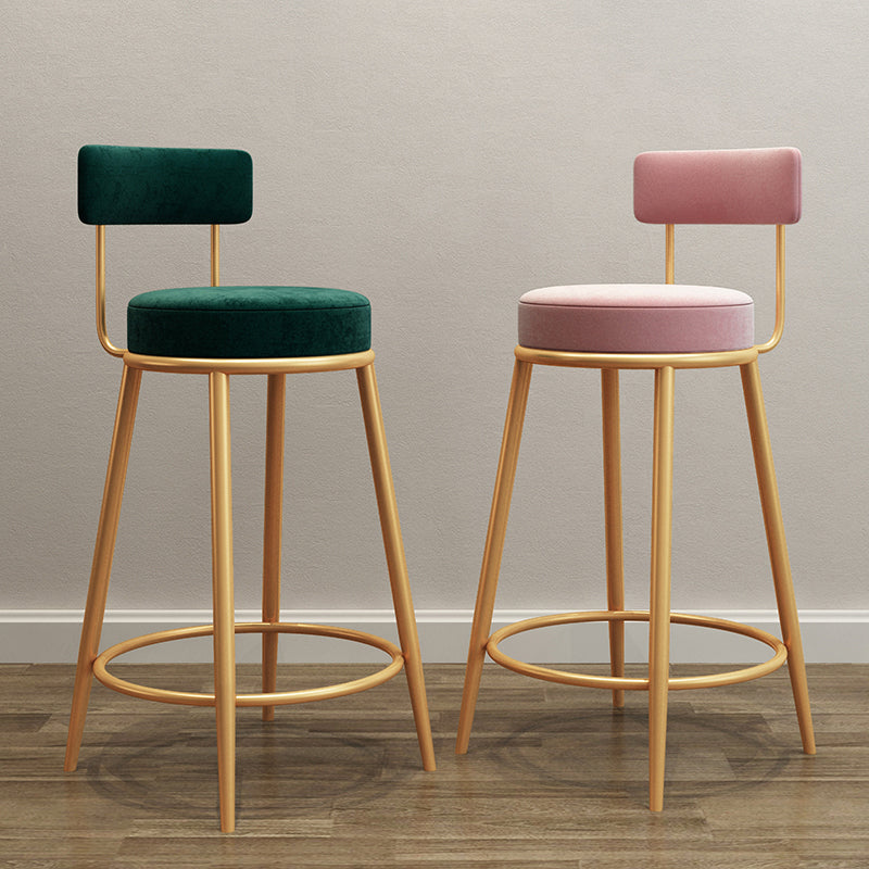 Glam Armless Backrest Counter Stool Iron Living Room Bar Stool with Velvet Cushion Clearhalo 'Bar Furniture' 'Bar Stools' 'bar_stools' 'furn' 'furn_bar_stools' 'Furniture' 'furniture_bar_stools' 'Kitchen & Dining Furniture' 4829791