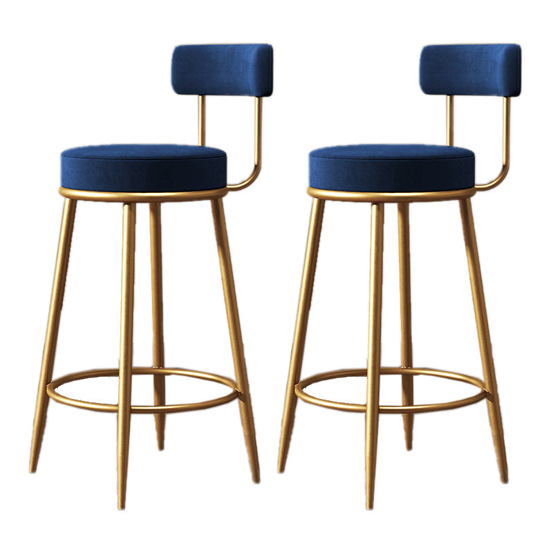 Glam Armless Backrest Counter Stool Iron Living Room Bar Stool with Velvet Cushion Blue 2 Piece Set Clearhalo 'Bar Furniture' 'Bar Stools' 'bar_stools' 'furn' 'furn_bar_stools' 'Furniture' 'furniture_bar_stools' 'Kitchen & Dining Furniture' 4829792