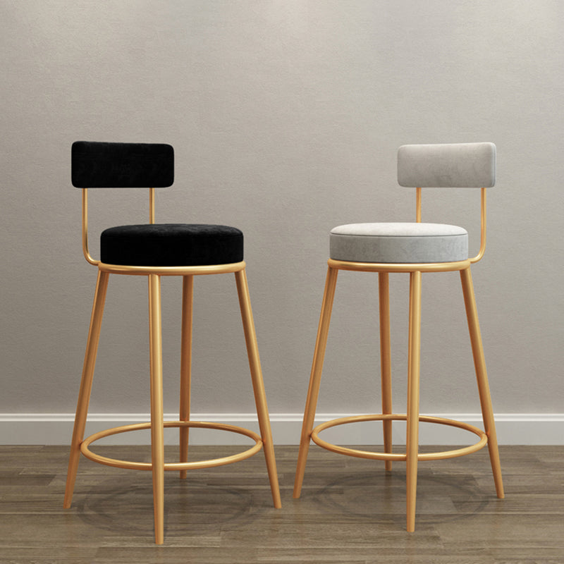Glam Armless Backrest Counter Stool Iron Living Room Bar Stool with Velvet Cushion Clearhalo 'Bar Furniture' 'Bar Stools' 'bar_stools' 'furn' 'furn_bar_stools' 'Furniture' 'furniture_bar_stools' 'Kitchen & Dining Furniture' 4829793