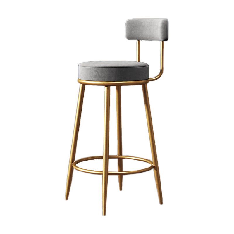 Glam Armless Backrest Counter Stool Iron Living Room Bar Stool with Velvet Cushion Gray 1 Piece Clearhalo 'Bar Furniture' 'Bar Stools' 'bar_stools' 'furn' 'furn_bar_stools' 'Furniture' 'furniture_bar_stools' 'Kitchen & Dining Furniture' 4829795