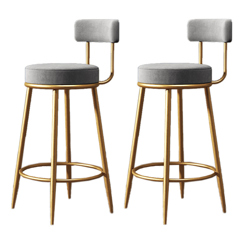 Glam Armless Backrest Counter Stool Iron Living Room Bar Stool with Velvet Cushion Gray 2 Piece Set Clearhalo 'Bar Furniture' 'Bar Stools' 'bar_stools' 'furn' 'furn_bar_stools' 'Furniture' 'furniture_bar_stools' 'Kitchen & Dining Furniture' 4829798