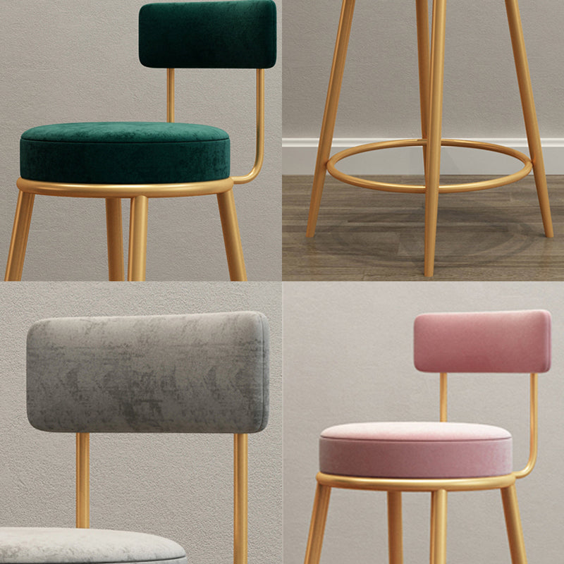 Glam Armless Backrest Counter Stool Iron Living Room Bar Stool with Velvet Cushion Clearhalo 'Bar Furniture' 'Bar Stools' 'bar_stools' 'furn' 'furn_bar_stools' 'Furniture' 'furniture_bar_stools' 'Kitchen & Dining Furniture' 4829799