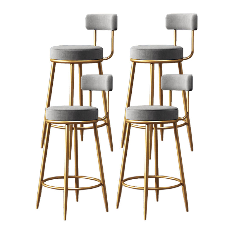 Glam Armless Backrest Counter Stool Iron Living Room Bar Stool with Velvet Cushion Gray 4 Piece Set Clearhalo 'Bar Furniture' 'Bar Stools' 'bar_stools' 'furn' 'furn_bar_stools' 'Furniture' 'furniture_bar_stools' 'Kitchen & Dining Furniture' 4829800