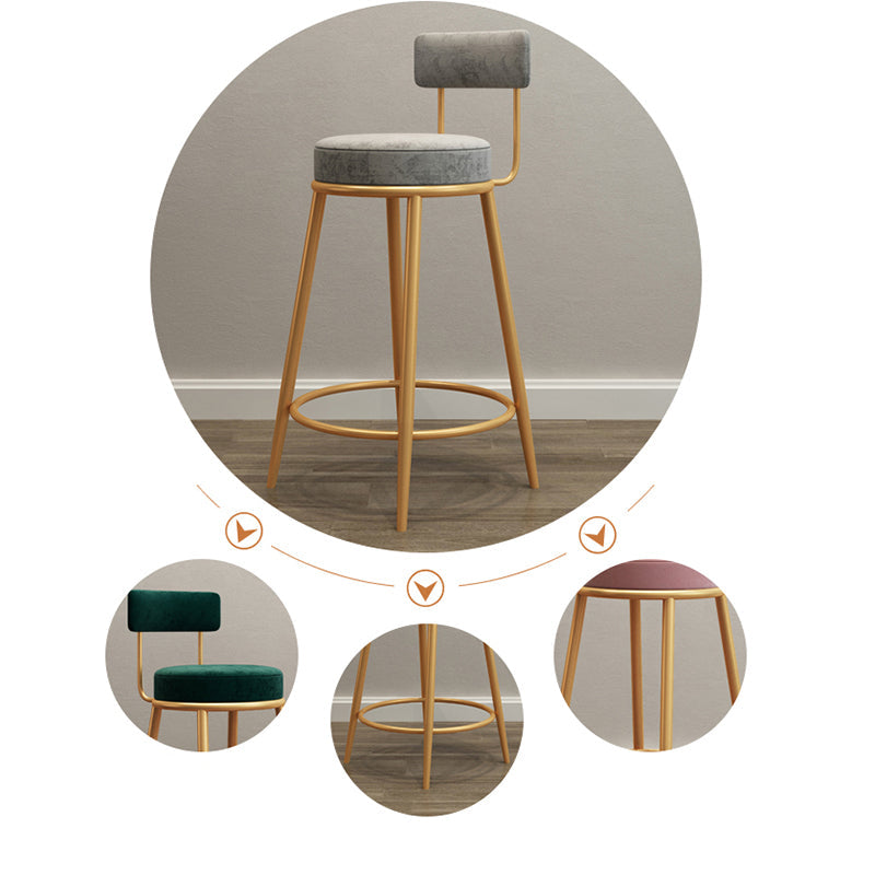 Glam Armless Backrest Counter Stool Iron Living Room Bar Stool with Velvet Cushion Clearhalo 'Bar Furniture' 'Bar Stools' 'bar_stools' 'furn' 'furn_bar_stools' 'Furniture' 'furniture_bar_stools' 'Kitchen & Dining Furniture' 4829801