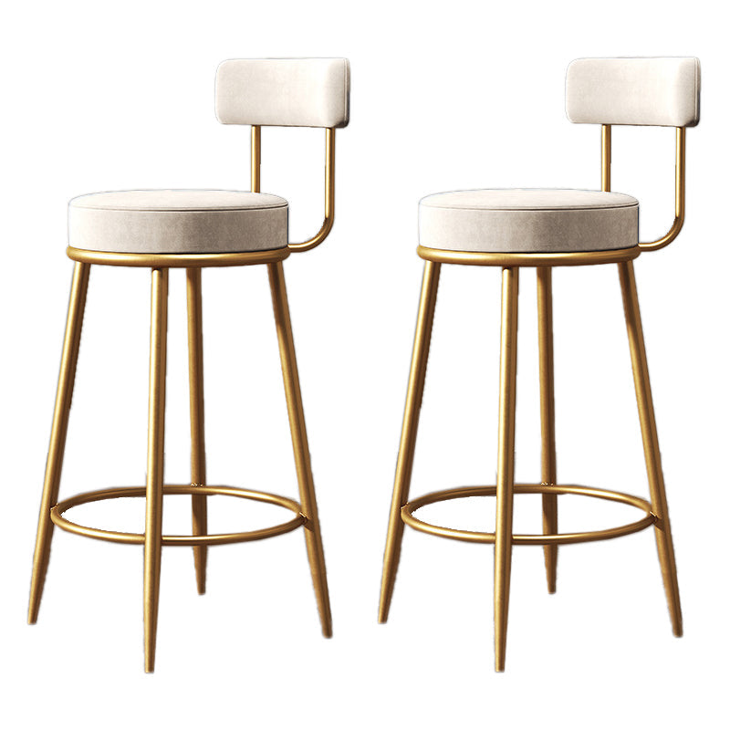 Glam Armless Backrest Counter Stool Iron Living Room Bar Stool with Velvet Cushion White 2 Piece Set Clearhalo 'Bar Furniture' 'Bar Stools' 'bar_stools' 'furn' 'furn_bar_stools' 'Furniture' 'furniture_bar_stools' 'Kitchen & Dining Furniture' 4829803