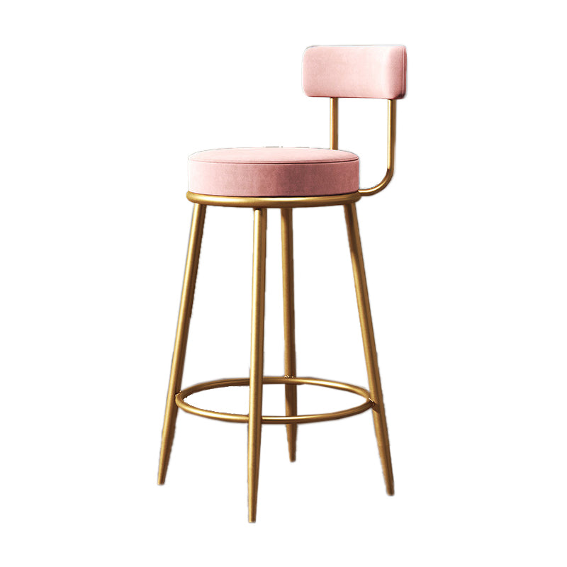 Glam Armless Backrest Counter Stool Iron Living Room Bar Stool with Velvet Cushion Pink 1 Piece Clearhalo 'Bar Furniture' 'Bar Stools' 'bar_stools' 'furn' 'furn_bar_stools' 'Furniture' 'furniture_bar_stools' 'Kitchen & Dining Furniture' 4829807