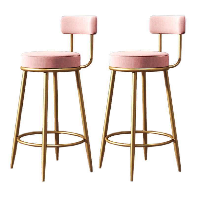 Glam Armless Backrest Counter Stool Iron Living Room Bar Stool with Velvet Cushion Pink 2 Piece Set Clearhalo 'Bar Furniture' 'Bar Stools' 'bar_stools' 'furn' 'furn_bar_stools' 'Furniture' 'furniture_bar_stools' 'Kitchen & Dining Furniture' 4829808