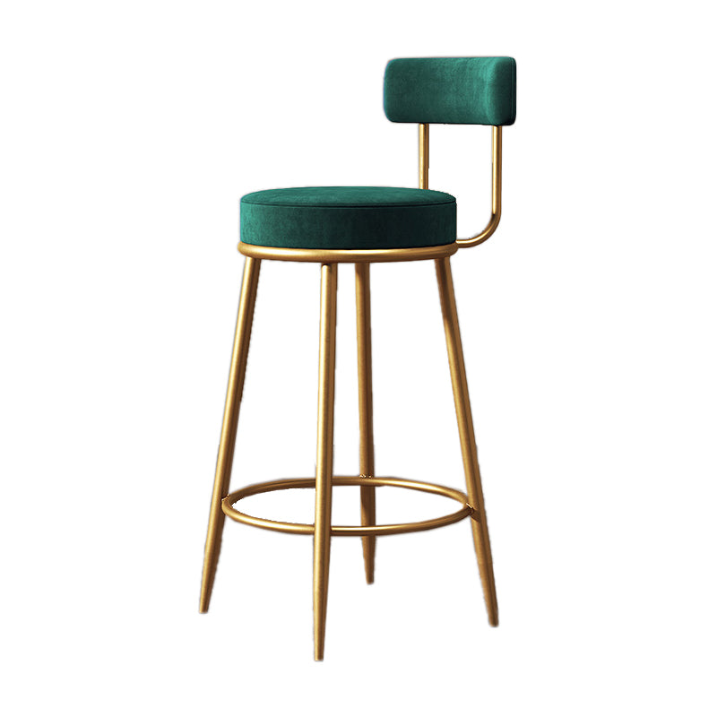 Glam Armless Backrest Counter Stool Iron Living Room Bar Stool with Velvet Cushion Green 1 Piece Clearhalo 'Bar Furniture' 'Bar Stools' 'bar_stools' 'furn' 'furn_bar_stools' 'Furniture' 'furniture_bar_stools' 'Kitchen & Dining Furniture' 4829810