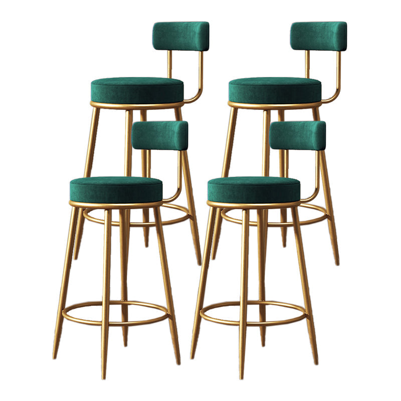 Glam Armless Backrest Counter Stool Iron Living Room Bar Stool with Velvet Cushion Green 4 Piece Set Clearhalo 'Bar Furniture' 'Bar Stools' 'bar_stools' 'furn' 'furn_bar_stools' 'Furniture' 'furniture_bar_stools' 'Kitchen & Dining Furniture' 4829812