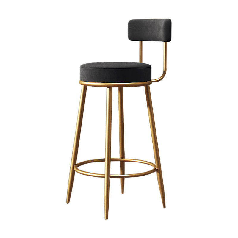 Glam Armless Backrest Counter Stool Iron Living Room Bar Stool with Velvet Cushion Black 1 Piece Clearhalo 'Bar Furniture' 'Bar Stools' 'bar_stools' 'furn' 'furn_bar_stools' 'Furniture' 'furniture_bar_stools' 'Kitchen & Dining Furniture' 4829813