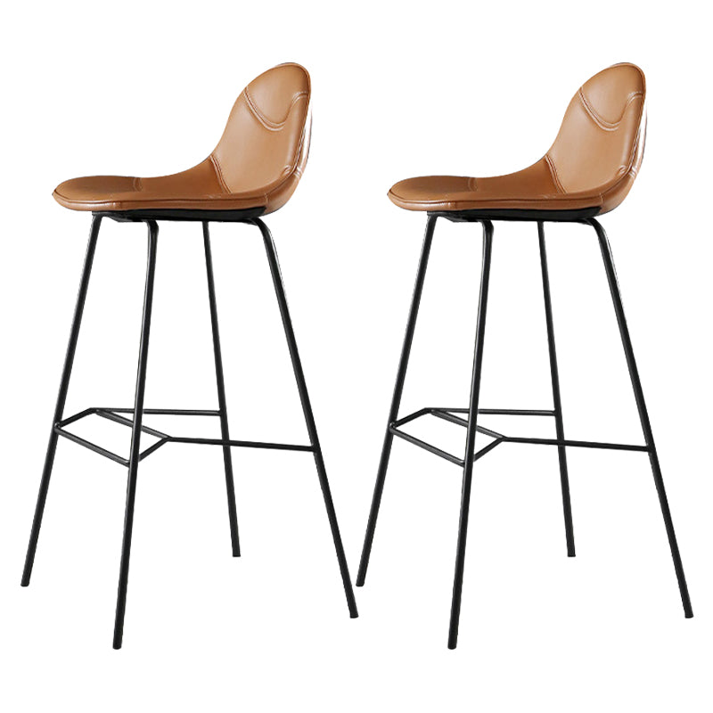 Contemporary Matte Finish Footrest Barstool Leather Home Stool Brown Set of 2 Clearhalo 'Bar Furniture' 'Bar Stools' 'bar_stools' 'Furniture' 'furniture_bar_stools' 'Kitchen & Dining Furniture' 4829899