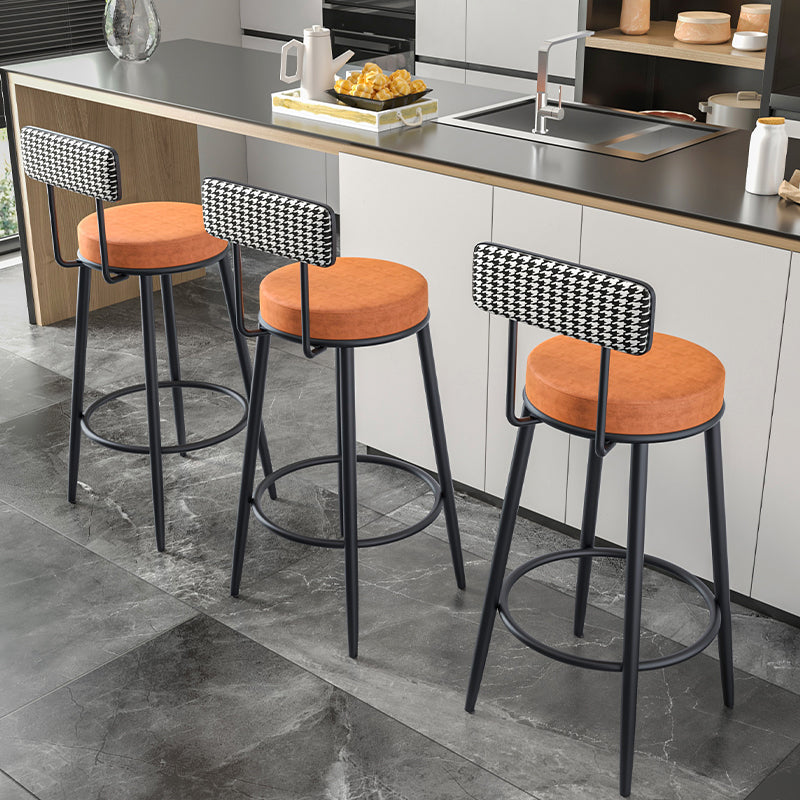 Modern Armless Backrest Counter Stool Iron Kitchen Bar Stool with Velvet Cushion and Pedal Clearhalo 'Bar Furniture' 'Bar Stools' 'bar_stools' 'furn' 'furn_bar_stools' 'Furniture' 'furniture_bar_stools' 'Kitchen & Dining Furniture' 4829913