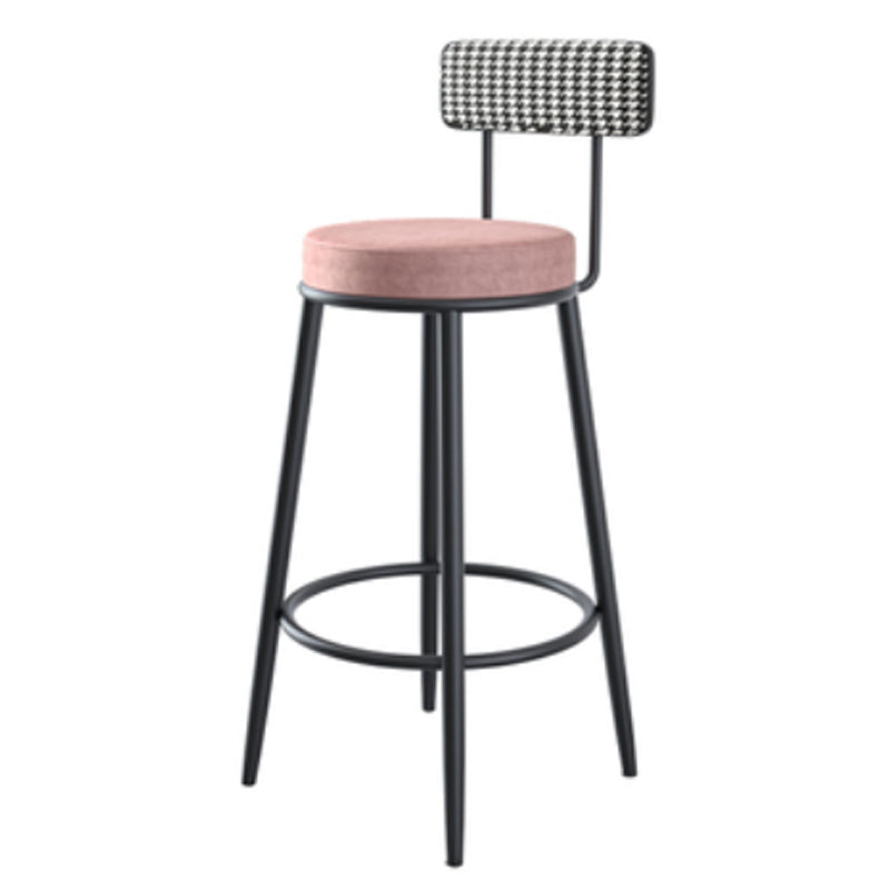 Modern Armless Backrest Counter Stool Iron Kitchen Bar Stool with Velvet Cushion and Pedal Pink 1 Piece Clearhalo 'Bar Furniture' 'Bar Stools' 'bar_stools' 'furn' 'furn_bar_stools' 'Furniture' 'furniture_bar_stools' 'Kitchen & Dining Furniture' 4829926
