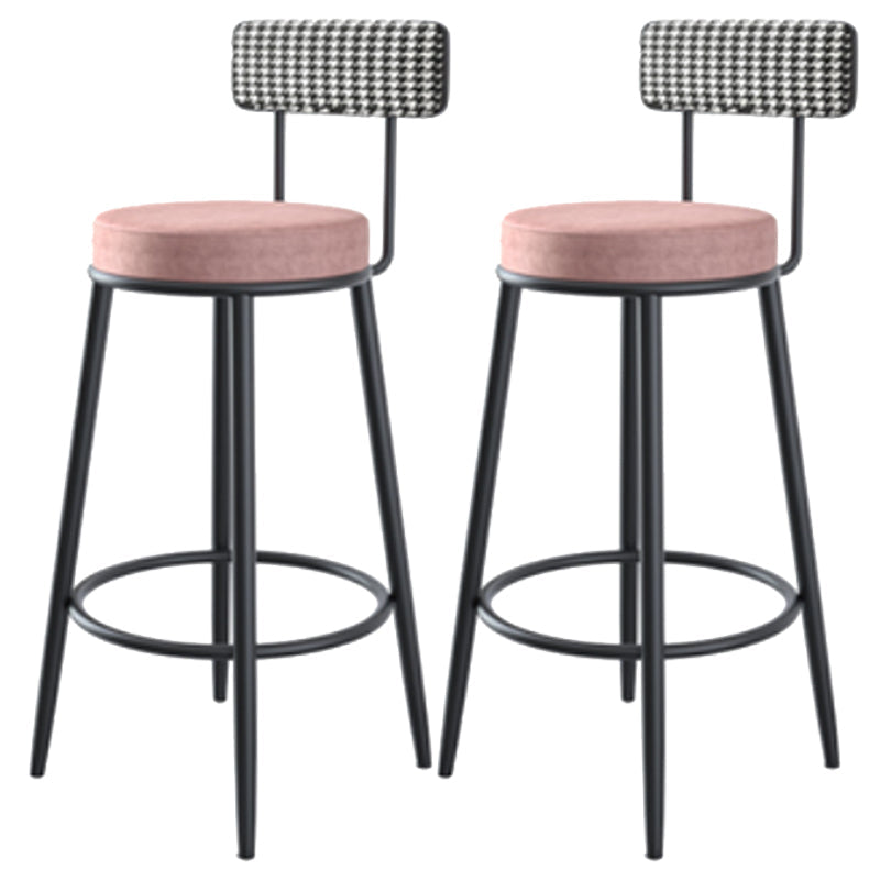 Modern Armless Backrest Counter Stool Iron Kitchen Bar Stool with Velvet Cushion and Pedal Pink 2 Piece Set Clearhalo 'Bar Furniture' 'Bar Stools' 'bar_stools' 'furn' 'furn_bar_stools' 'Furniture' 'furniture_bar_stools' 'Kitchen & Dining Furniture' 4829927