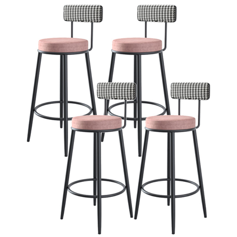 Modern Armless Backrest Counter Stool Iron Kitchen Bar Stool with Velvet Cushion and Pedal Pink 4 Piece Set Clearhalo 'Bar Furniture' 'Bar Stools' 'bar_stools' 'furn' 'furn_bar_stools' 'Furniture' 'furniture_bar_stools' 'Kitchen & Dining Furniture' 4829930