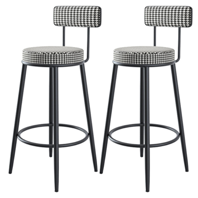 Modern Armless Backrest Counter Stool Iron Kitchen Bar Stool with Velvet Cushion and Pedal Black White 2 Piece Set Clearhalo 'Bar Furniture' 'Bar Stools' 'bar_stools' 'furn' 'furn_bar_stools' 'Furniture' 'furniture_bar_stools' 'Kitchen & Dining Furniture' 4829933