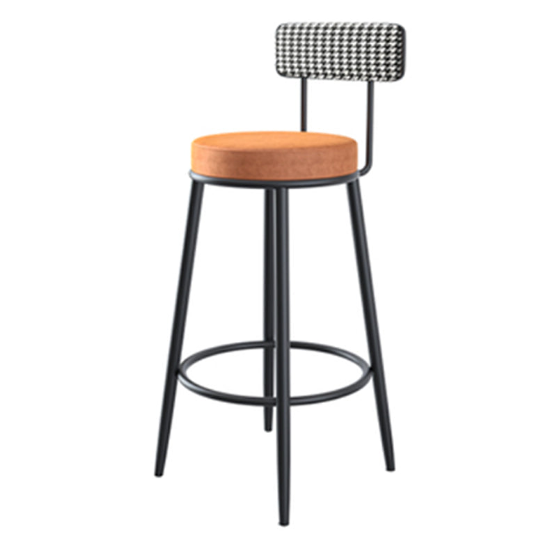 Modern Armless Backrest Counter Stool Iron Kitchen Bar Stool with Velvet Cushion and Pedal Orange 1 Piece Clearhalo 'Bar Furniture' 'Bar Stools' 'bar_stools' 'furn' 'furn_bar_stools' 'Furniture' 'furniture_bar_stools' 'Kitchen & Dining Furniture' 4829938