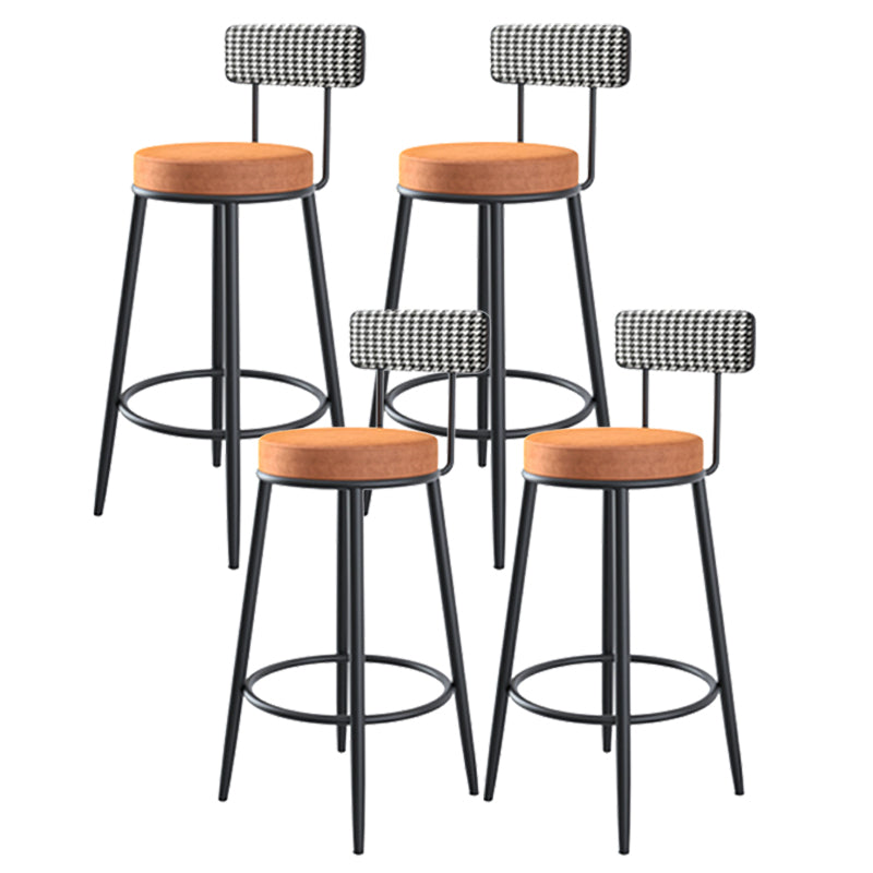 Modern Armless Backrest Counter Stool Iron Kitchen Bar Stool with Velvet Cushion and Pedal Orange 4 Piece Set Clearhalo 'Bar Furniture' 'Bar Stools' 'bar_stools' 'furn' 'furn_bar_stools' 'Furniture' 'furniture_bar_stools' 'Kitchen & Dining Furniture' 4829940