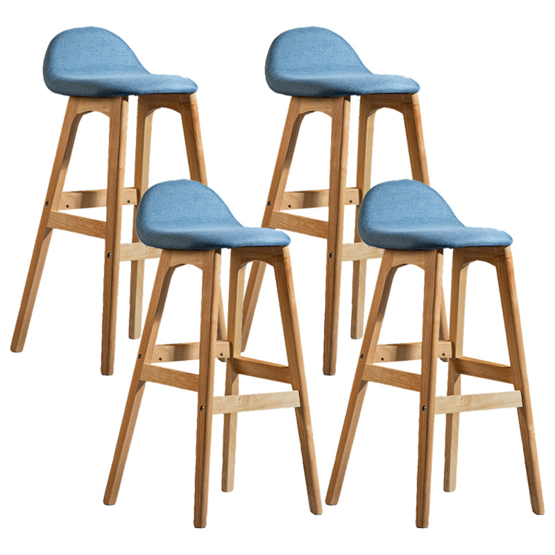 Contemporary 29-inch Upholstered Barstool Rubberwood Footrest Home Stool Blue Natural 4 Piece Set Clearhalo 'Bar Furniture' 'Bar Stools' 'bar_stools' 'furn' 'furn_bar_stools' 'Furniture' 'furniture_bar_stools' 'Kitchen & Dining Furniture' 4829979