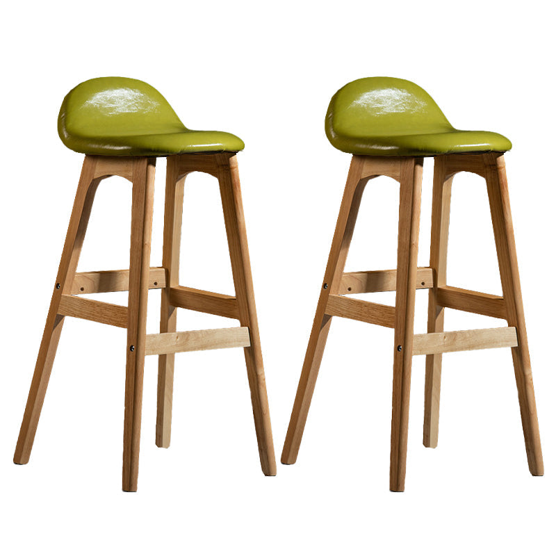 Contemporary 29-inch Upholstered Barstool Rubberwood Footrest Home Stool Light Green Natural 2 Piece Set Clearhalo 'Bar Furniture' 'Bar Stools' 'bar_stools' 'furn' 'furn_bar_stools' 'Furniture' 'furniture_bar_stools' 'Kitchen & Dining Furniture' 4829984