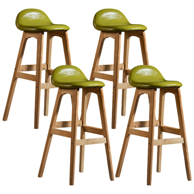 Contemporary 29-inch Upholstered Barstool Rubberwood Footrest Home Stool Light Green Natural 4 Piece Set Clearhalo 'Bar Furniture' 'Bar Stools' 'bar_stools' 'furn' 'furn_bar_stools' 'Furniture' 'furniture_bar_stools' 'Kitchen & Dining Furniture' 4829985
