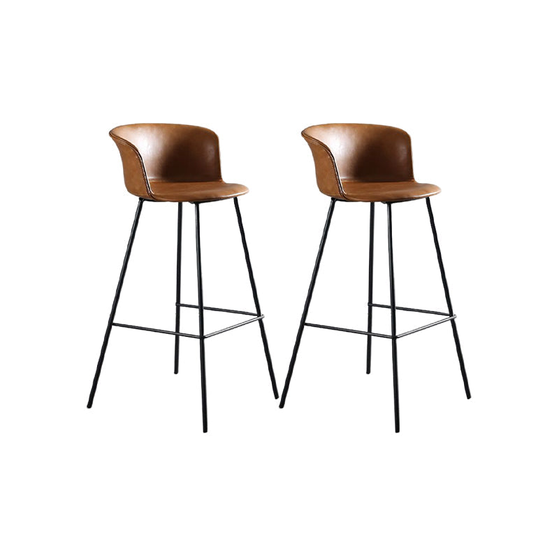 Modern Style Low Back Bar-stool PU Leather Bar Stool with Metal Legs Brown Set of 2 Clearhalo 'Bar Furniture' 'Bar Stools' 'bar_stools' 'Furniture' 'furniture_bar_stools' 'Kitchen & Dining Furniture' 4830026