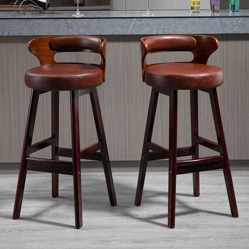 Industrial Style Low Back Bar-stool Wooden Bar Stool with Wooden Legs Clearhalo 'Bar Furniture' 'Bar Stools' 'bar_stools' 'Furniture' 'furniture_bar_stools' 'Kitchen & Dining Furniture' 4830042