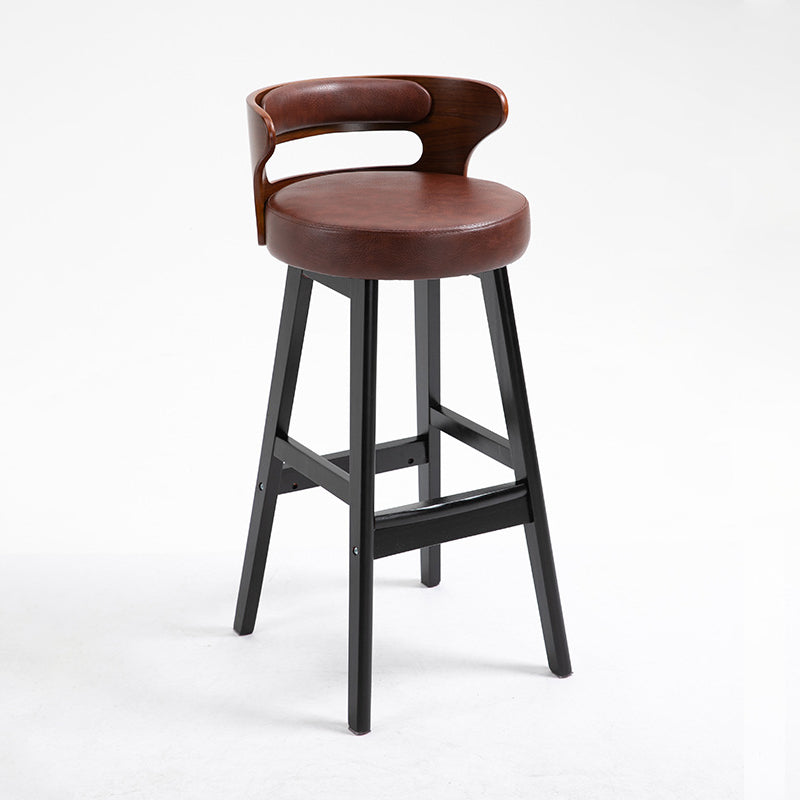 Industrial Style Low Back Bar-stool Wooden Bar Stool with Wooden Legs Red Brown 1 Piece Clearhalo 'Bar Furniture' 'Bar Stools' 'bar_stools' 'Furniture' 'furniture_bar_stools' 'Kitchen & Dining Furniture' 4830050
