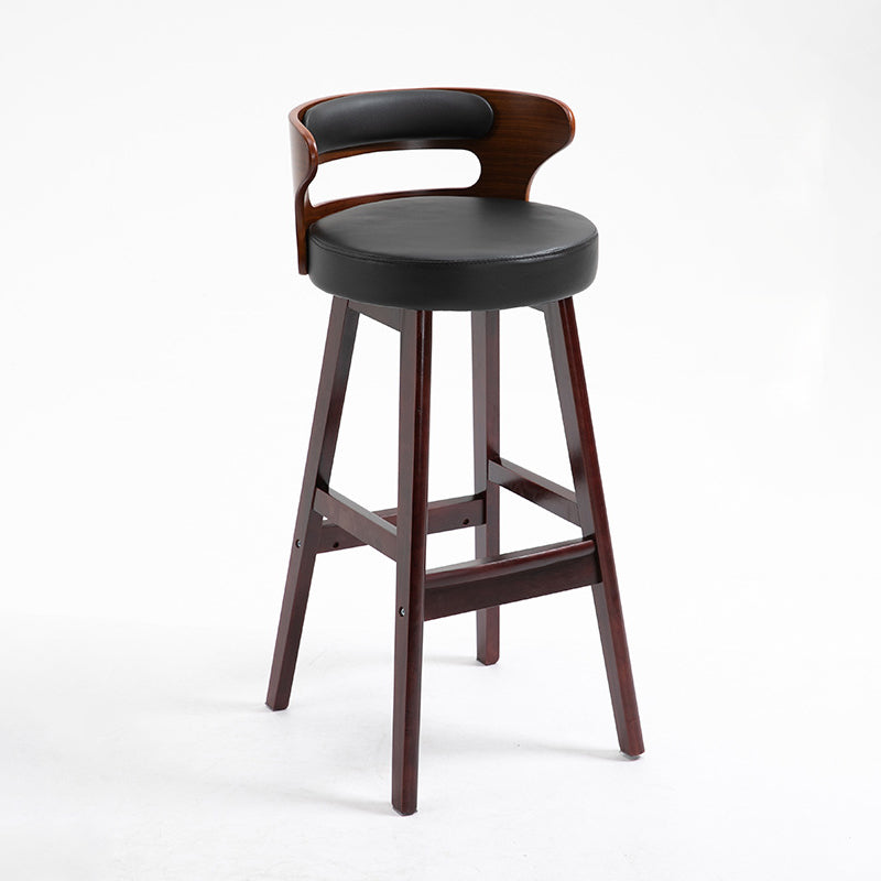 Industrial Style Low Back Bar-stool Wooden Bar Stool with Wooden Legs Black-Red 1 Piece Clearhalo 'Bar Furniture' 'Bar Stools' 'bar_stools' 'Furniture' 'furniture_bar_stools' 'Kitchen & Dining Furniture' 4830058