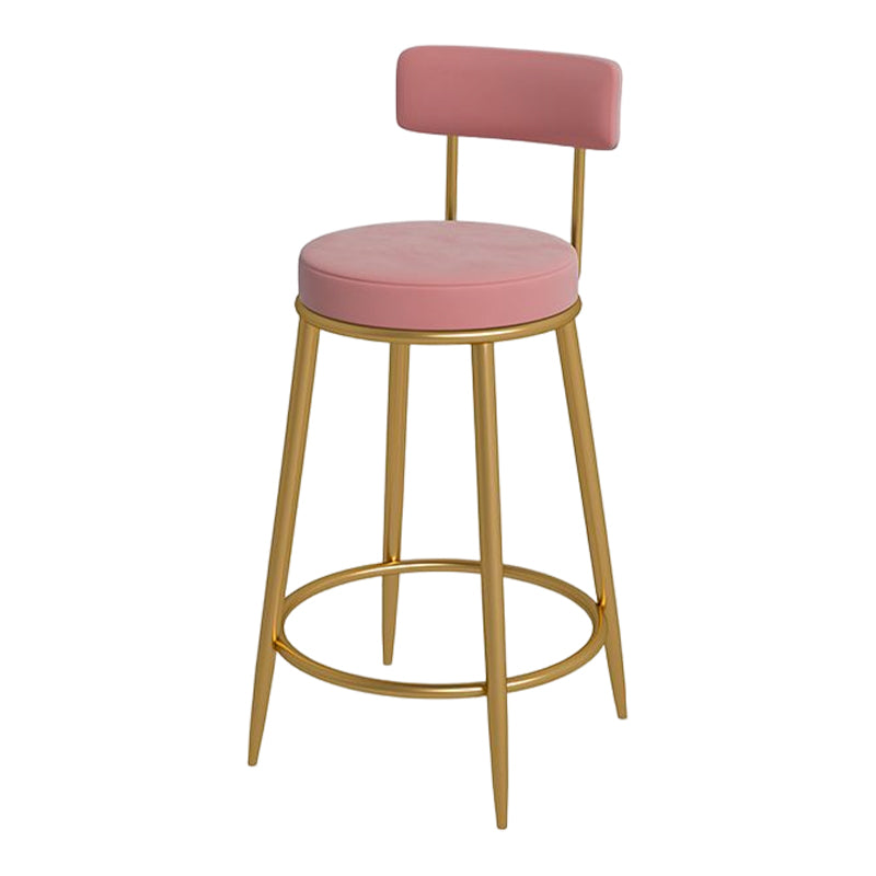 Glam Round Bar and Counter Stool Metal Low Back Stool with 4 Legs Gold Pink 1 Piece Clearhalo 'Bar Furniture' 'Bar Stools' 'bar_stools' 'furn' 'furn_bar_stools' 'Furniture' 'furniture_bar_stools' 'Kitchen & Dining Furniture' 4830091