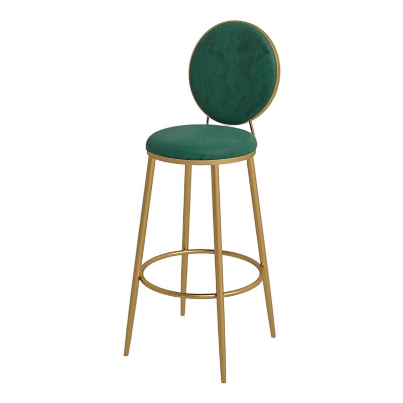 Glam Round Bar and Counter Stool Metal Low Back Stool with 4 Legs Gold Light Green 1 Piece Clearhalo 'Bar Furniture' 'Bar Stools' 'bar_stools' 'furn' 'furn_bar_stools' 'Furniture' 'furniture_bar_stools' 'Kitchen & Dining Furniture' 4830098