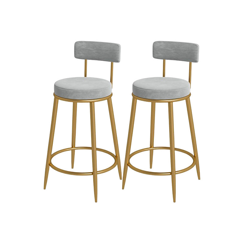 Glam Round Bar and Counter Stool Metal Low Back Stool with 4 Legs Gold Gray 2 Piece Set Clearhalo 'Bar Furniture' 'Bar Stools' 'bar_stools' 'furn' 'furn_bar_stools' 'Furniture' 'furniture_bar_stools' 'Kitchen & Dining Furniture' 4830108