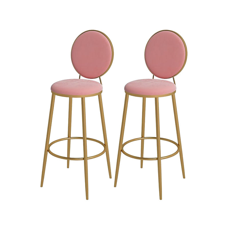 Glam Round Bar and Counter Stool Metal Low Back Stool with 4 Legs Gold Red 2 Piece Set Clearhalo 'Bar Furniture' 'Bar Stools' 'bar_stools' 'furn' 'furn_bar_stools' 'Furniture' 'furniture_bar_stools' 'Kitchen & Dining Furniture' 4830109