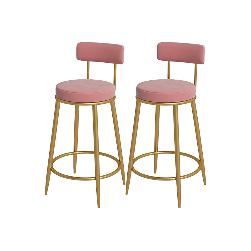 Glam Round Bar and Counter Stool Metal Low Back Stool with 4 Legs Gold Pink 2 Piece Set Clearhalo 'Bar Furniture' 'Bar Stools' 'bar_stools' 'furn' 'furn_bar_stools' 'Furniture' 'furniture_bar_stools' 'Kitchen & Dining Furniture' 4830110