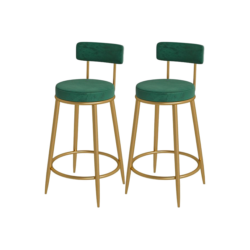 Glam Round Bar and Counter Stool Metal Low Back Stool with 4 Legs Gold Green 2 Piece Set Clearhalo 'Bar Furniture' 'Bar Stools' 'bar_stools' 'furn' 'furn_bar_stools' 'Furniture' 'furniture_bar_stools' 'Kitchen & Dining Furniture' 4830111