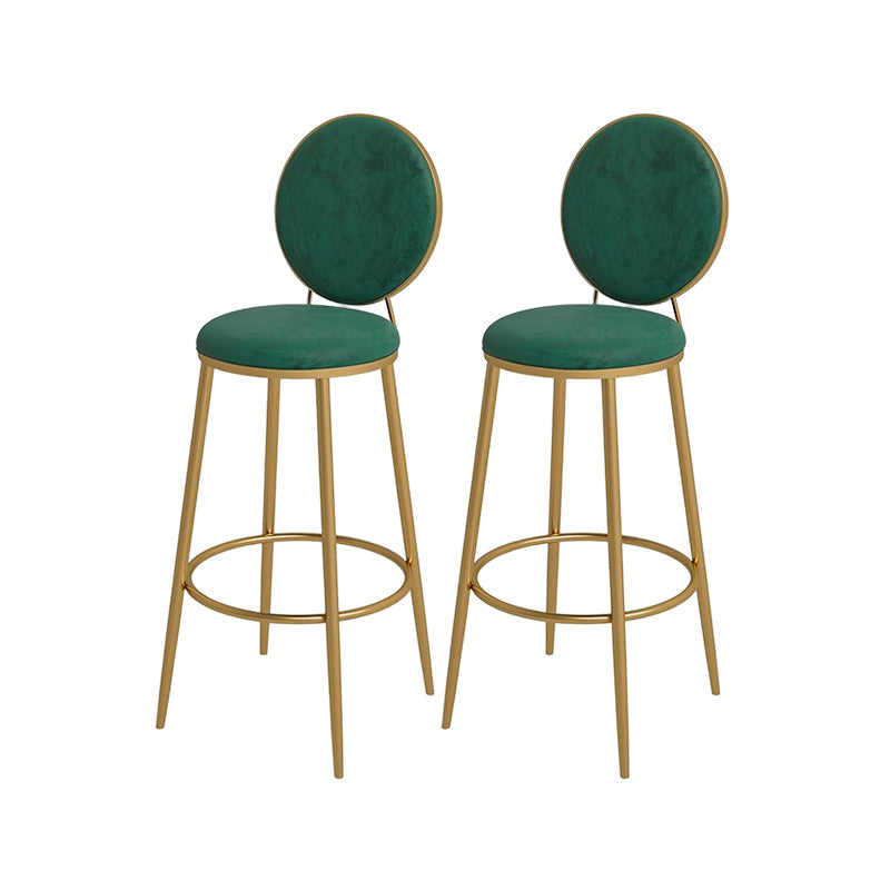 Glam Round Bar and Counter Stool Metal Low Back Stool with 4 Legs Gold Light Green 2 Piece Set Clearhalo 'Bar Furniture' 'Bar Stools' 'bar_stools' 'furn' 'furn_bar_stools' 'Furniture' 'furniture_bar_stools' 'Kitchen & Dining Furniture' 4830114