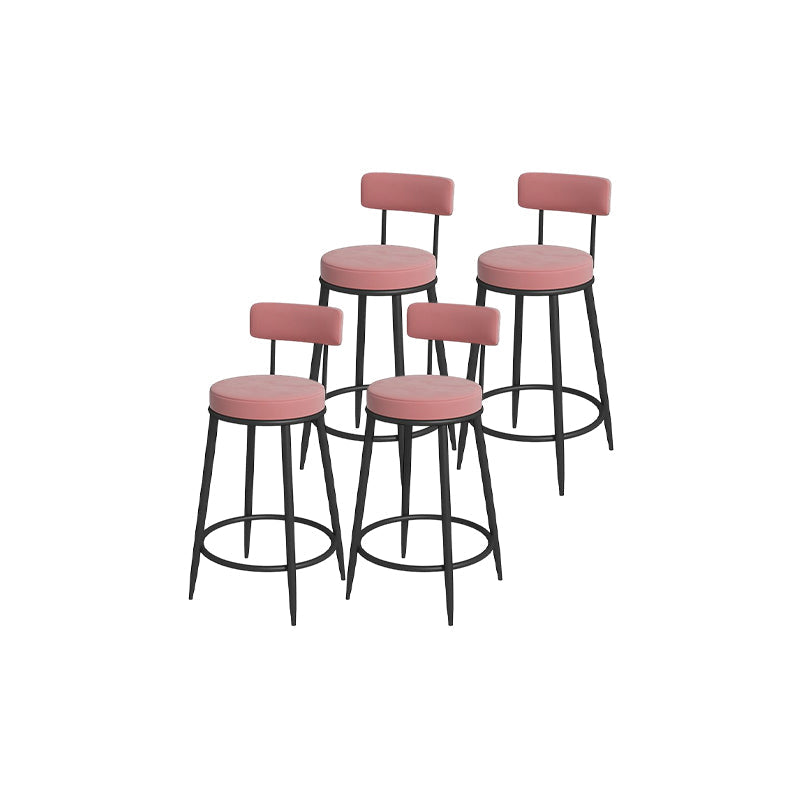 Glam Round Bar and Counter Stool Metal Low Back Stool with 4 Legs Black Pink 4 Piece Set Clearhalo 'Bar Furniture' 'Bar Stools' 'bar_stools' 'furn' 'furn_bar_stools' 'Furniture' 'furniture_bar_stools' 'Kitchen & Dining Furniture' 4830118