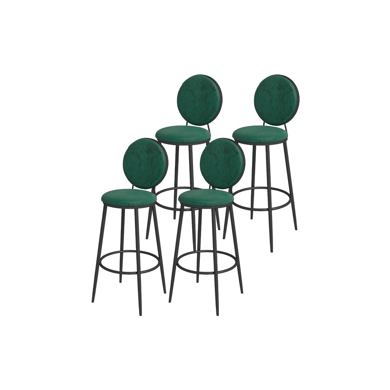 Glam Round Bar and Counter Stool Metal Low Back Stool with 4 Legs Black Light Green 4 Piece Set Clearhalo 'Bar Furniture' 'Bar Stools' 'bar_stools' 'furn' 'furn_bar_stools' 'Furniture' 'furniture_bar_stools' 'Kitchen & Dining Furniture' 4830122
