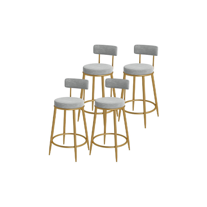 Glam Round Bar and Counter Stool Metal Low Back Stool with 4 Legs Gold Gray 4 Piece Set Clearhalo 'Bar Furniture' 'Bar Stools' 'bar_stools' 'furn' 'furn_bar_stools' 'Furniture' 'furniture_bar_stools' 'Kitchen & Dining Furniture' 4830124