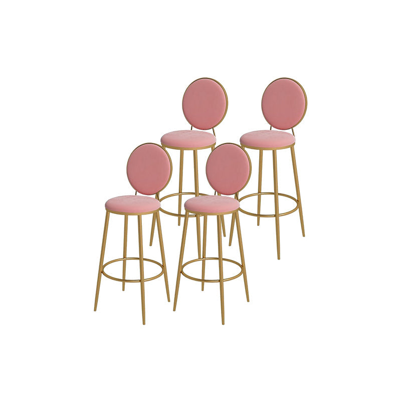Glam Round Bar and Counter Stool Metal Low Back Stool with 4 Legs Gold Red 4 Piece Set Clearhalo 'Bar Furniture' 'Bar Stools' 'bar_stools' 'furn' 'furn_bar_stools' 'Furniture' 'furniture_bar_stools' 'Kitchen & Dining Furniture' 4830125